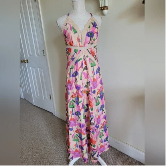 FARM Rio Fairies Sand Slip Midi Dress size S - Picture 2 of 9